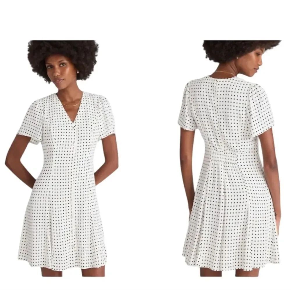 NWT Madewell Mini Dress Femme Short Sleeve Button-Front Black White Polka Dot 00